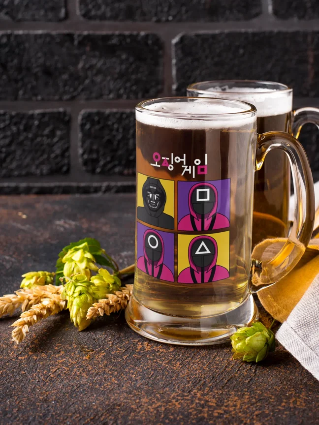 Squid game printed glass beer mug